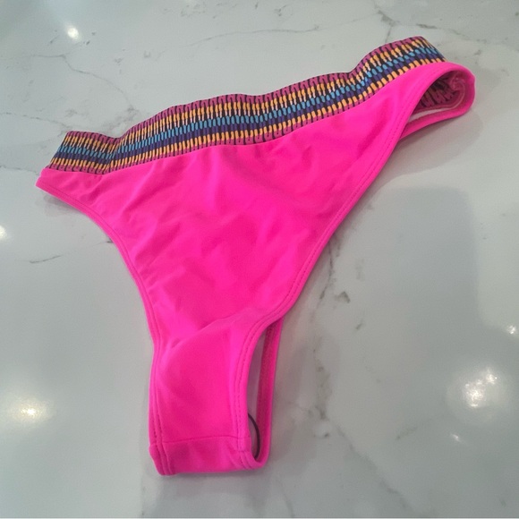 Shein Cheeky Vibrant Pink Bikini Bottoms with Multicolor Waistband - Picture 10 of 10